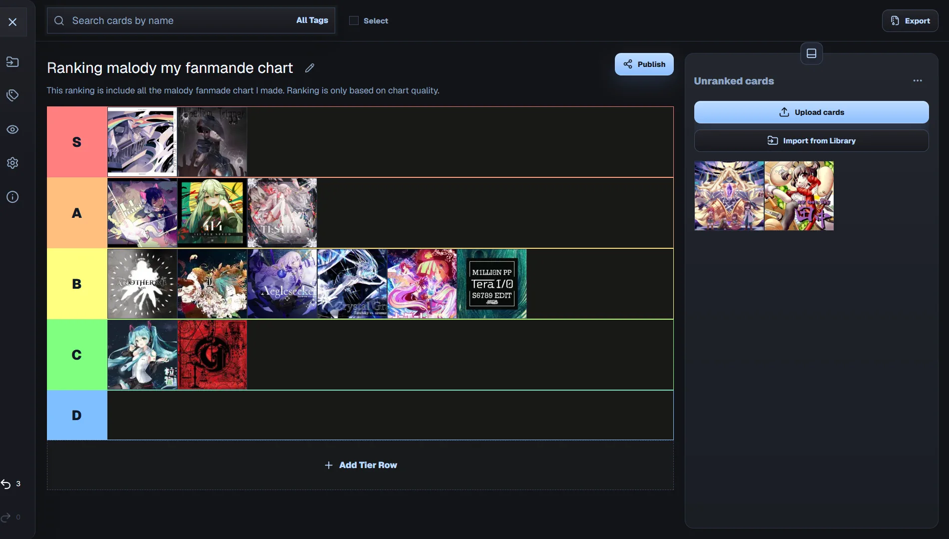 Tierworld's customizable tier list editor on desktop